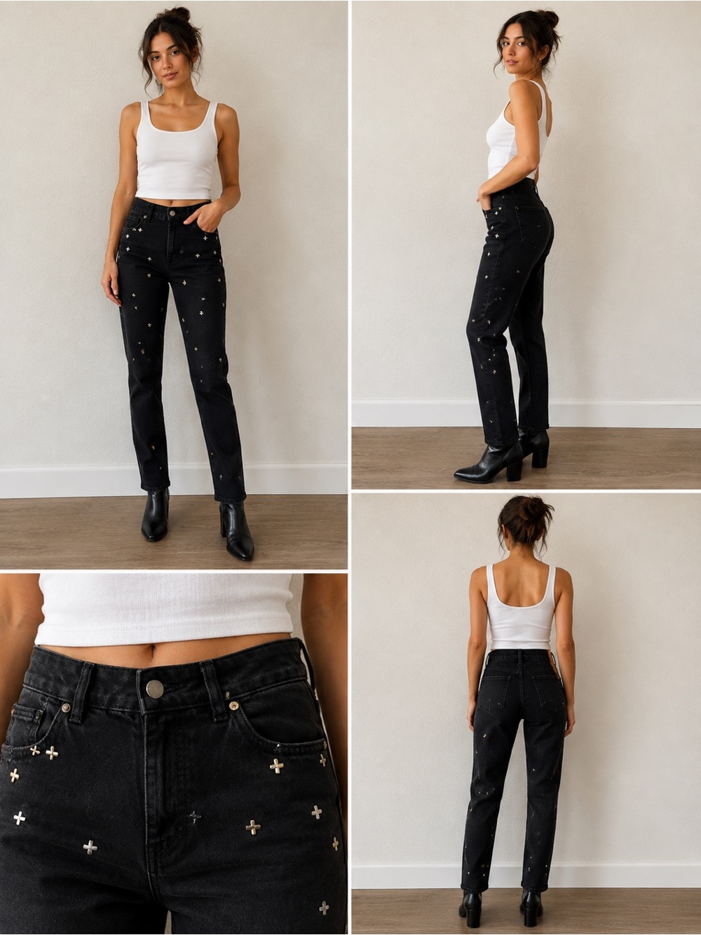 DL1961 Black Skinny Jeans with Gold & Silver Cross Studs